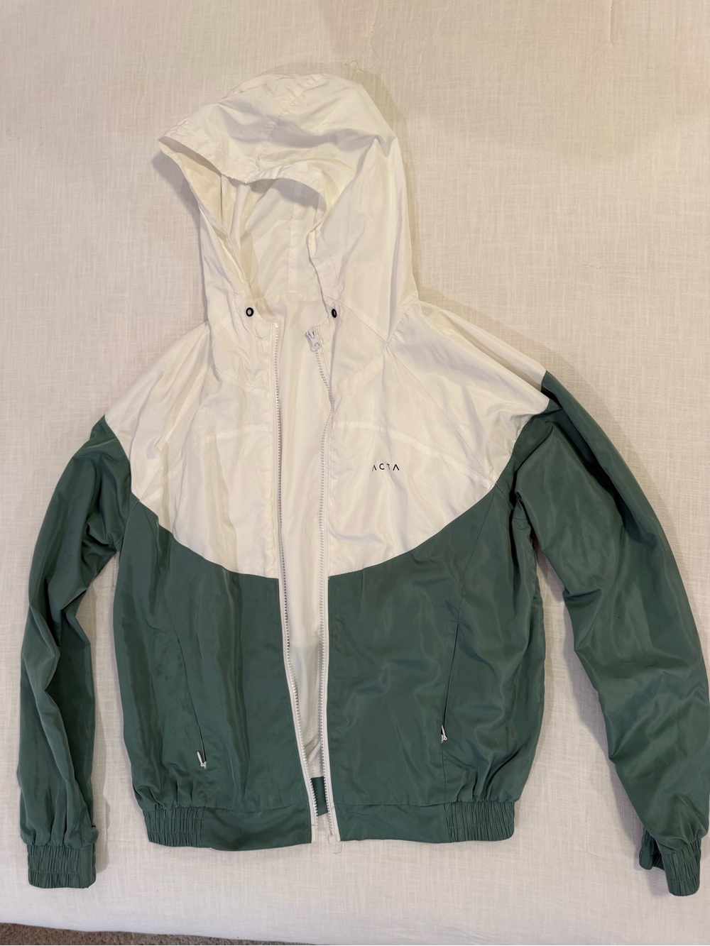 Two-Tone Hooded Windbreaker Jacket — White & Forest Green